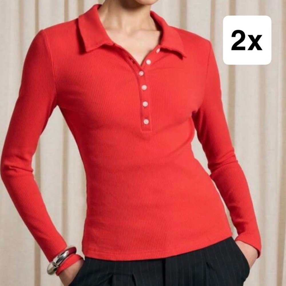 Bundle of 2 Women’s Long Sleeved Ribbed Business Casual Collared Button Up Tops